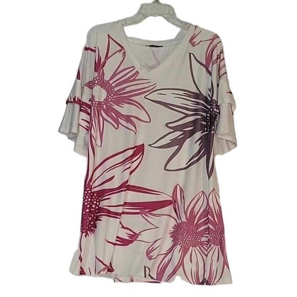 LILY BY FIRMIANA Women's Plus Size‎ 2X Top Blouse Floral print Casual Slinky